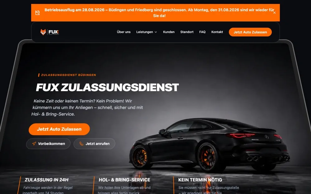Startseite von FUX Zulassungsdienst